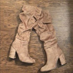 Taupe Knee High Suede Boots